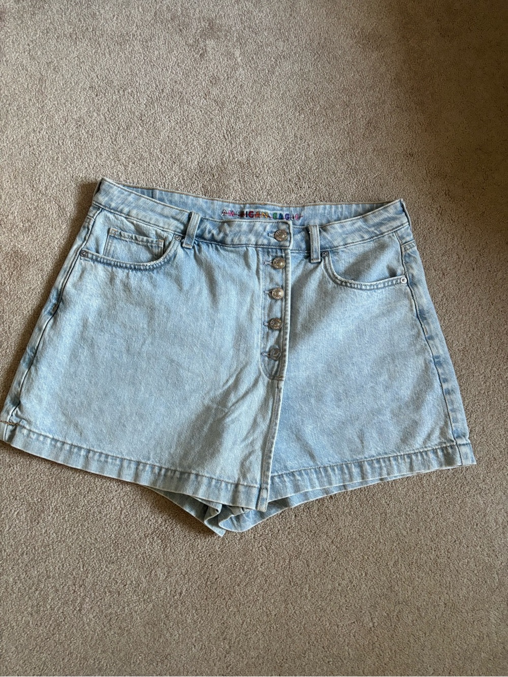 American Eagle Pride Denim Mom Skort Light Wash Button Fly Size 14